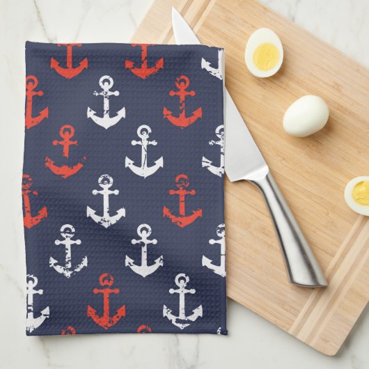 Rotes weißes und blaues Marine-Muster Geschirrtuch (Viertel Falte)