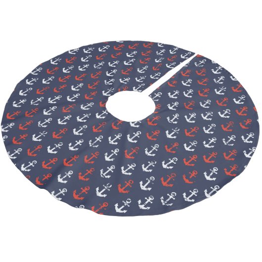 Rotes weißes und blaues Marine-Muster Polyester Weihnachtsbaumdecke (Schrägansicht)