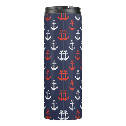 Rotes weißes und blaues Marine-Muster Thermosbecher (Rückseite)