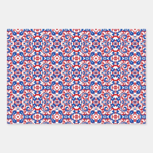 Rotes, weißes und blaues Muster Geschenkpapier Set (Vorderseite 3)