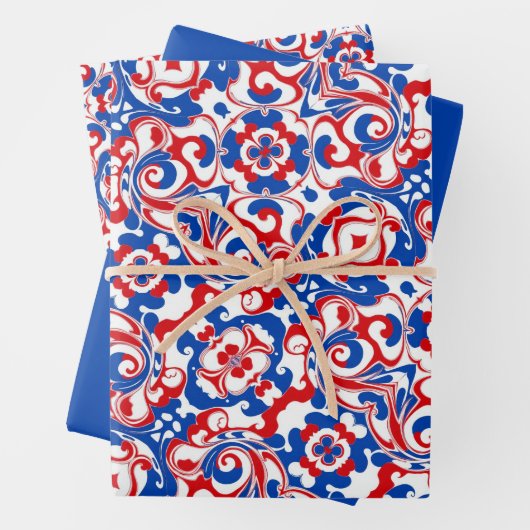 Rotes, weißes und blaues Muster Geschenkpapier Set (Beispiel)