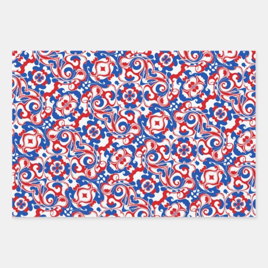 Rotes, weißes und blaues Muster Geschenkpapier Set (Vorderseite)