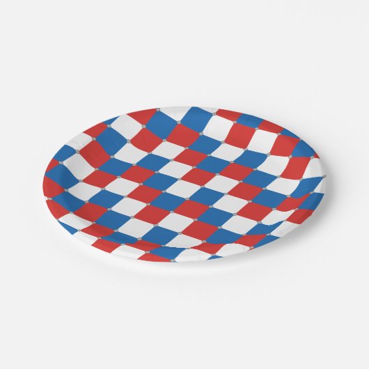 Rotes weißes und blaues Muster Pappteller (Schrägansicht)