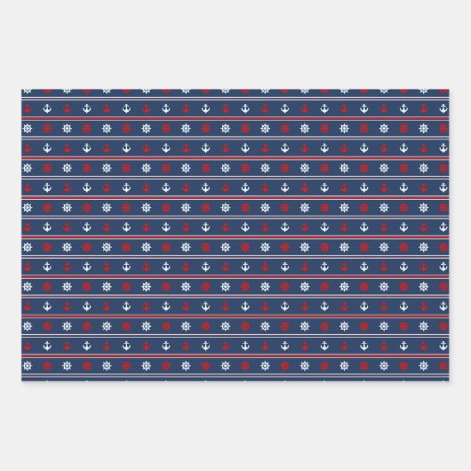rotes weißes und blaues Nautikmuster Geschenkpapier Set (Vorderseite 2)