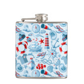 Rotes weißes und blaues nautischmuster flachmann (Vorderseite)