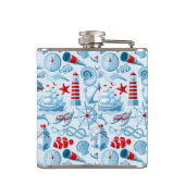 Rotes weißes und blaues nautischmuster flachmann (Rückseite)