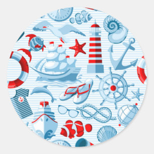 Rotes weißes und blaues nautischmuster runder aufkleber