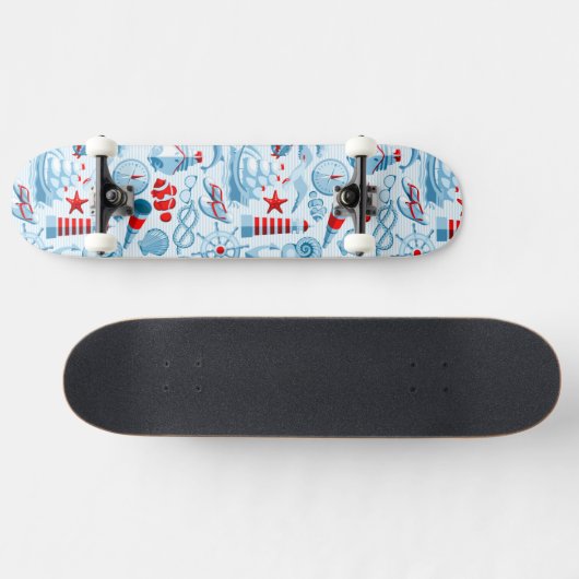 Rotes weißes und blaues nautischmuster skateboard (Horizontal)