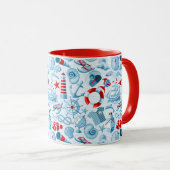 Rotes weißes und blaues nautischmuster tasse (VorderseiteRechts)
