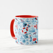 Rotes weißes und blaues nautischmuster tasse (Vorderseite Links)