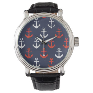 rotes, weißes und blaues Navy-Muster Armbanduhr