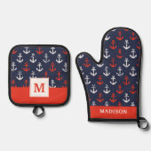 rotes, weißes und blaues Navy-Muster Ofenhandschuh & Topflappen-Set (Vorderseite)