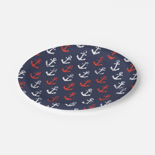 rotes, weißes und blaues Navy-Muster Pappteller (Schrägansicht)