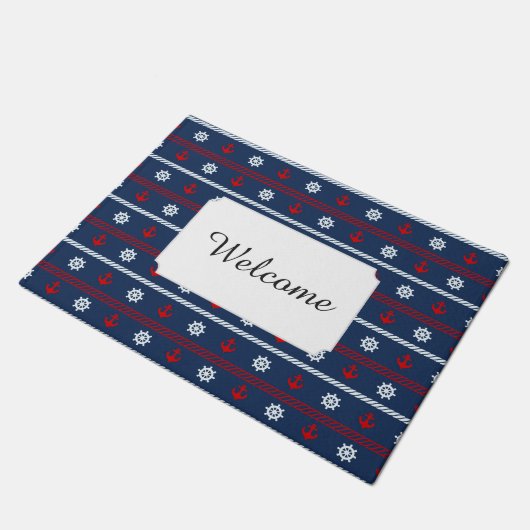 Rotes weißes und blaues Ozean-Muster | addieren Fußmatte (Schrägansicht)