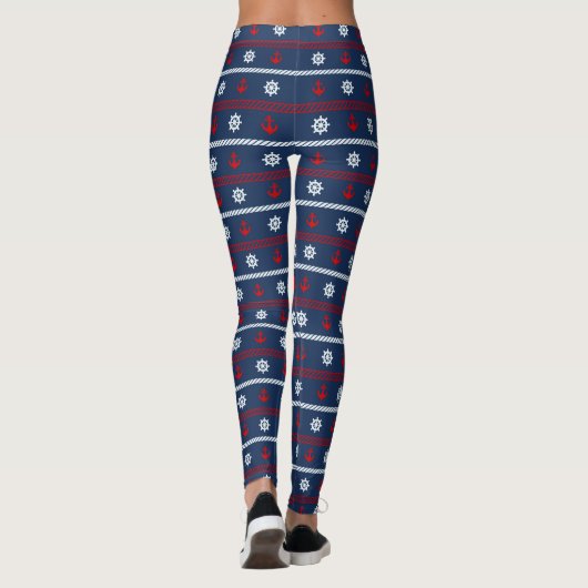 Rotes weißes und blaues Ozean-Muster Leggings (Rückseite)
