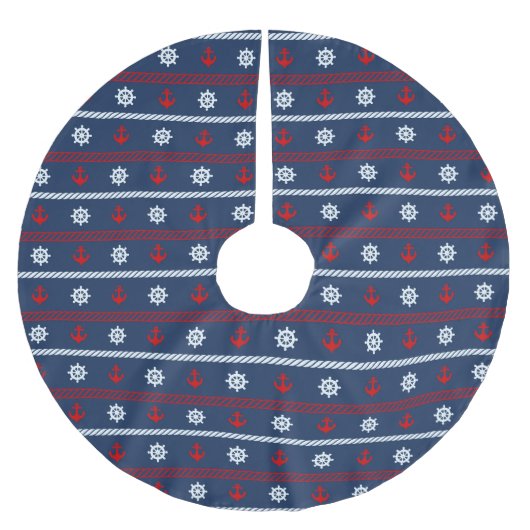 Rotes weißes und blaues Ozean-Muster Polyester Weihnachtsbaumdecke (Vorderseite)