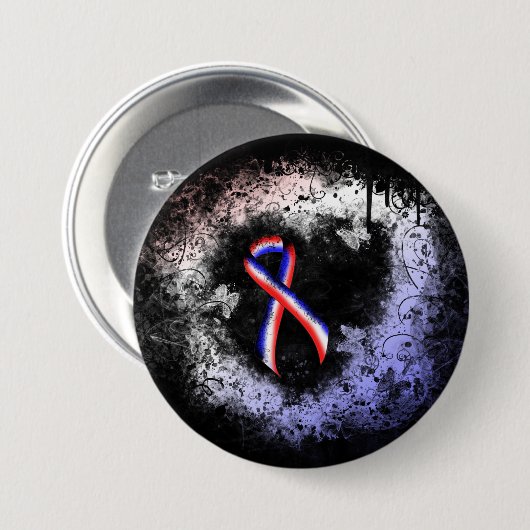 Rotes, weißes und blaues Ribbon Grunge Herz Button (Vorne & Hinten)