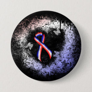 Rotes, weißes und blaues Ribbon Grunge Herz Button