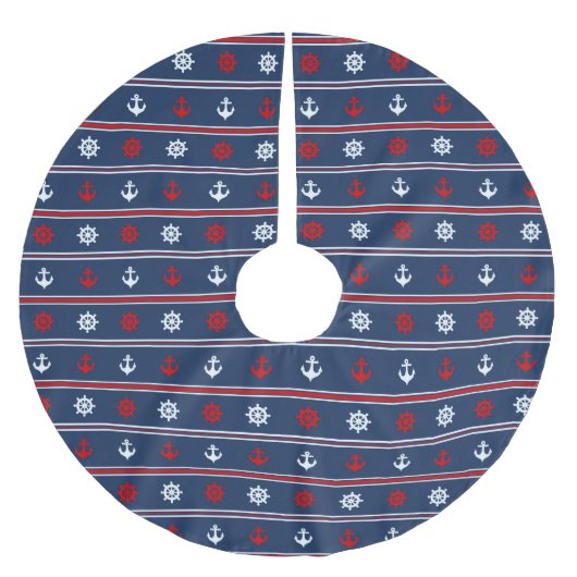 Rotes weißes und blaues Seemuster Polyester Weihnachtsbaumdecke (Vorderseite)