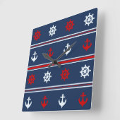 Rotes weißes und blaues Seemuster Quadratische Wanduhr (Winkel)