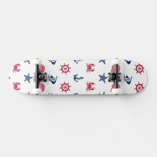 Rotes weißes und blaues Seesymbol-Muster Skateboard (Horizontal)