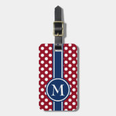 Rotes weißes und blaues Tupfen-Monogramm Gepäckanhänger (Vorderseite vertikal)