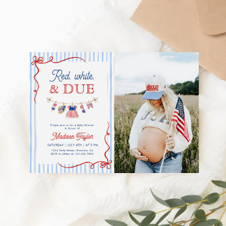 Rotes, Weißes und Fällig 4. Juli Baby Shower Foto Einladung