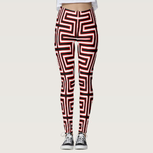 Rotes weißes und schwarzes Maze-afrikanisches Lehm Leggings