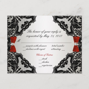 Rotes, weißes und schwarzes Spitze Hochzeit UAWG RSVP Karte