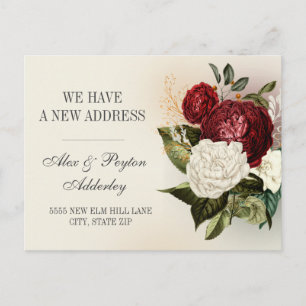 Rotes weißes vintage Blumendesign für Adressänderu Postkarte