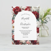 Rotes weißes Wasserfarben Florals Elegante Einladung (Stehend Vorderseite)