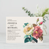 Rotes weißes Wasserfarbenblütenhochzeit Einladung (Stehend Vorderseite)