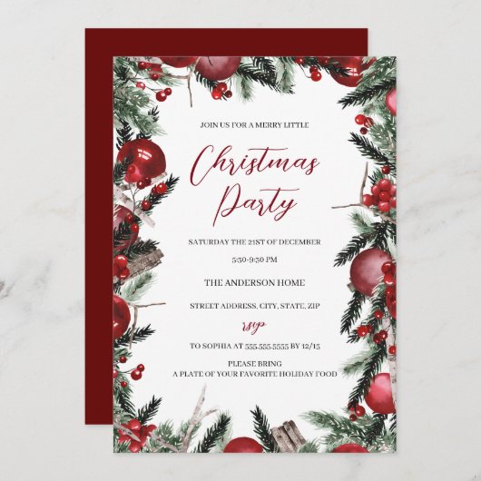 Rotes Weißes Weihnachtslied Festliches Party Einladung (Vorne/Hinten)