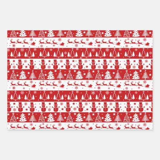 Rotes Weißes Weihnachtswrapping-Papier Geschenkpapier Set (Vorderseite)