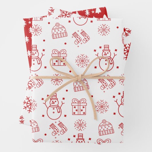 Rotes Weißes Weihnachtswrapping-Papier Geschenkpapier Set (Beispiel)