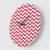 Rotes weißes Zickzack Muster Große Wanduhr (Winkel)