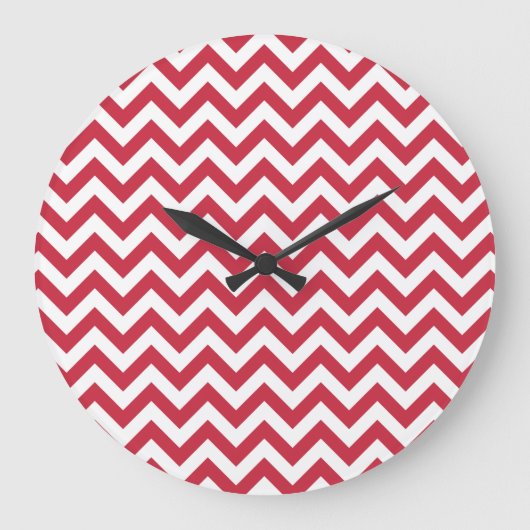 Rotes weißes Zickzack Muster Große Wanduhr (Vorderseite)