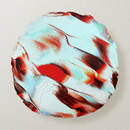 Rotes, weißes Zyan und braun rot Rundes Kissen
