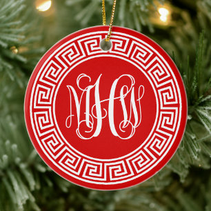 Rotes Weißwein-Schrift-Monogramm-Schriftart Griech Keramik Ornament