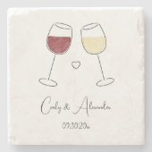 Rotes Weißweinglas Hochzeit Verlobung Gefallen Steinuntersetzer (Vorderseite)