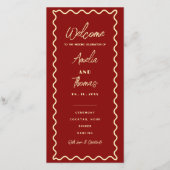 Rotes Whimsical Retro-Elegantes Hochzeitsprogramm- (Vorderseite)