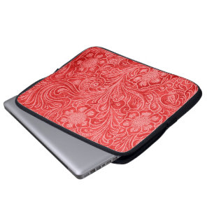 Rotes Wildleder-Imitat mit geprägten Blumen Laptopschutzhülle