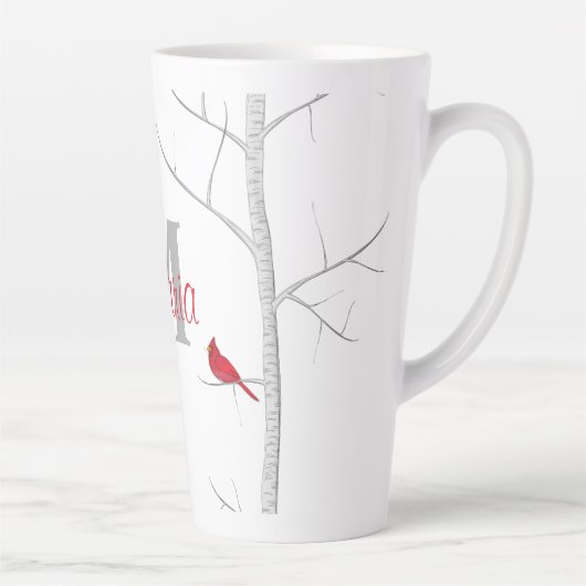 Rotes Winter Bird Woodland Tree Rustic Monogram Milchtasse (Rechts)