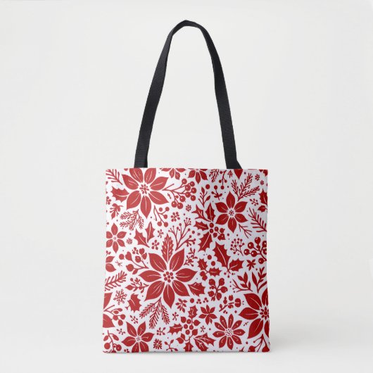 Rotes Winterblumenmuster Tasche (Vorderseite)