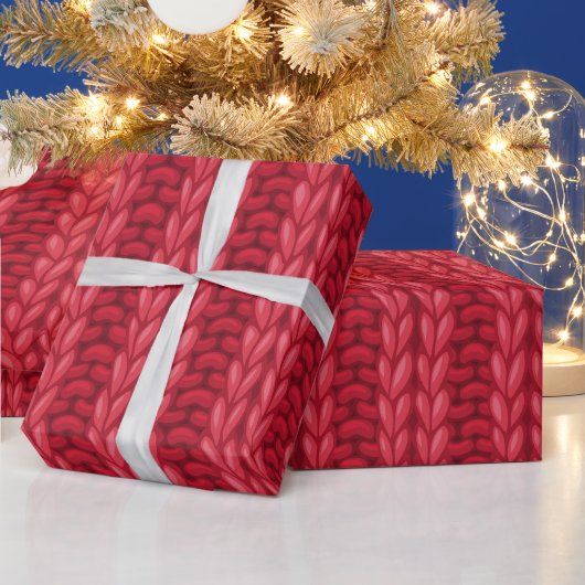 Rotes Winterstrickmuster Wollig Geschenkpapier (Feiertage)