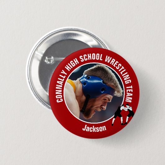 Rotes Wrestling-Team-Foto High School Wrestler Button (Vorne & Hinten)