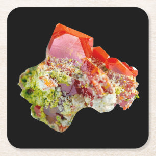 Rotes Wulfenit-Kristall-Exemplar Mineralien-Ausste Rechteckiger Pappuntersetzer