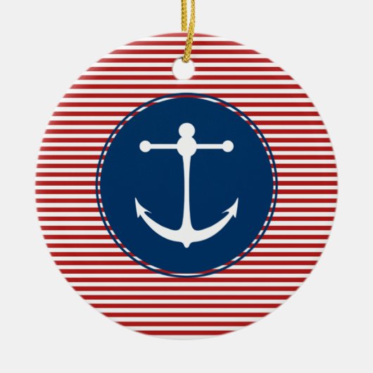 Rotes Yachtclub-Muster Keramikornament (Vorne)