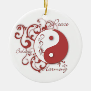 Rotes Yinyang mit Rolleverzierung Keramik Ornament
