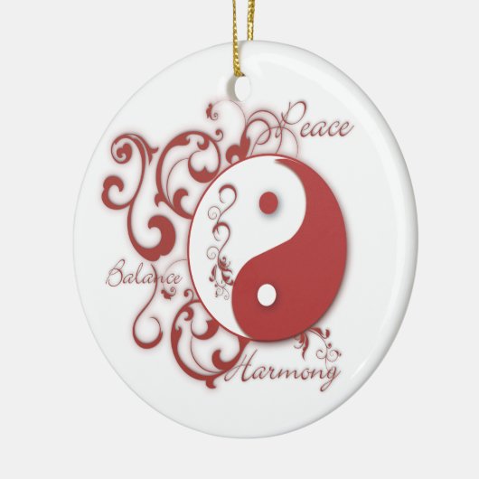 Rotes Yinyang mit Rolleverzierung Keramik Ornament (Links)